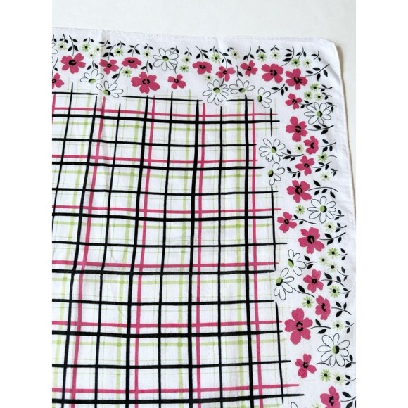 Burberry Scarf Pink Green Plaid Nova Check Floral Pattern Cotton Handkerchief - Picture 4 of 9